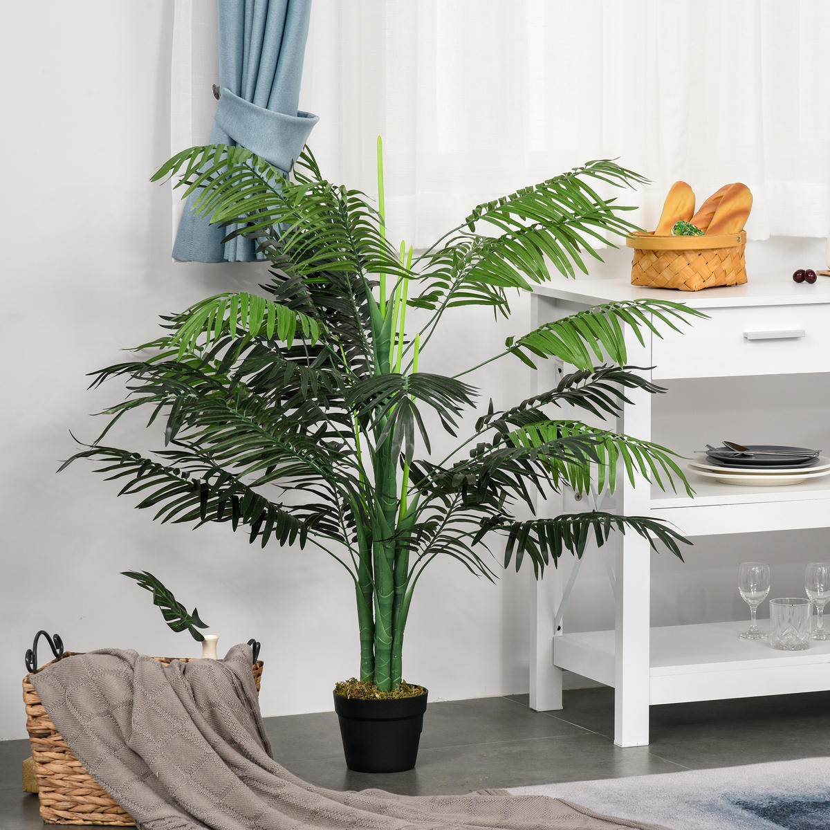 KÜNSTLICHE Palme 125cm Groß Kunstpflanze mit 18 Palmenwedel im Topf für Wohnzimmer Balkon - Grün, Kunststoff/Stein (125cm) - FORIOUS