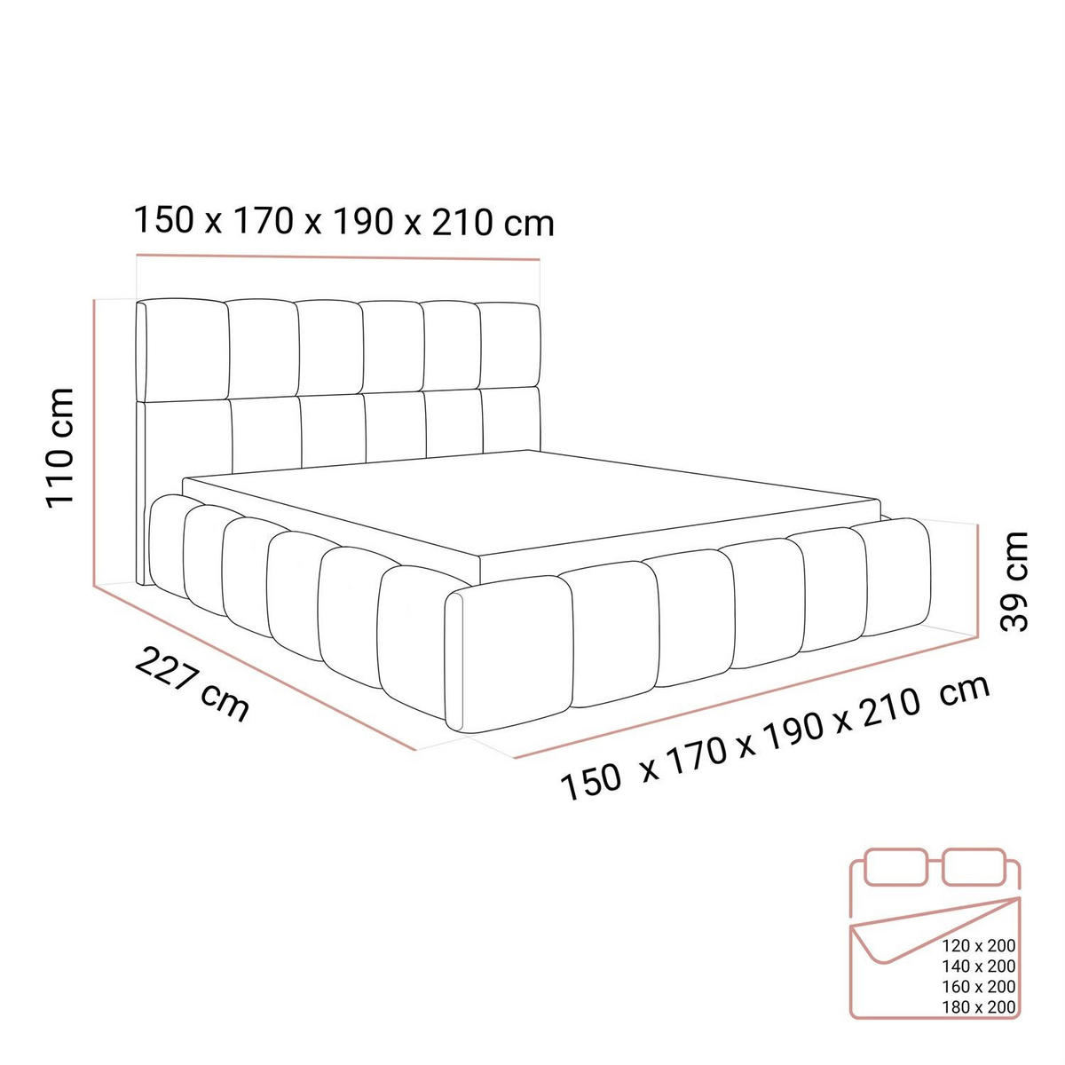 POLSTERBETT VENEZIA mit Bettkasten 140x200, Castel 93 - Graubraun, Textil (140/200cm) - Lookway