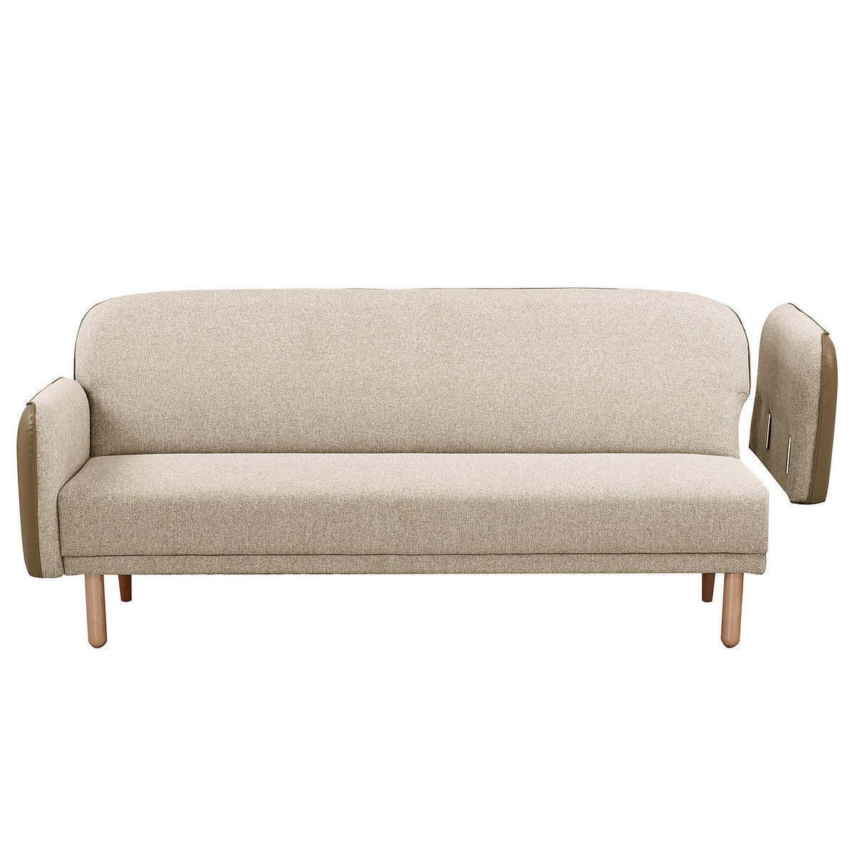 SCHLAFSOFA - Beige - Massivholz - Textil - 198 x 89 x 83 cm - Eichefarben/Beige, Holz/Birkenholz (198/89/83cm) - home24