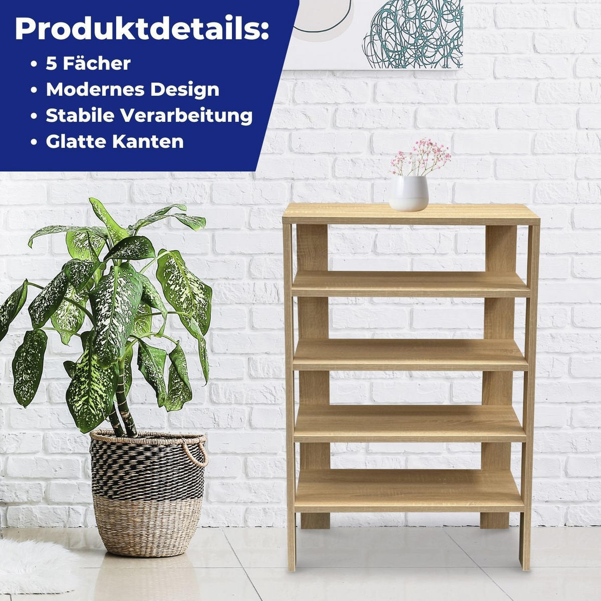 SCHUHREGAL CHARLIE in Braun 5 Ablagen - Naturfarben, Holzwerkstoff (32/87/60cm) - Coemo