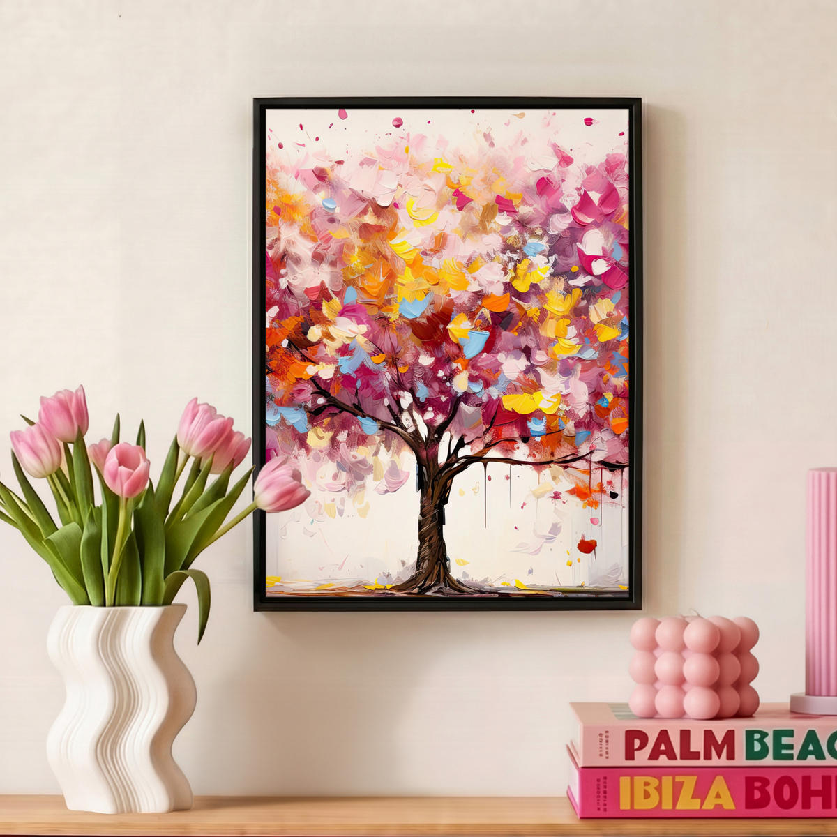 LEINWAND Bilder mit Rahmen - Aquarell - Baum - Kunst - Abstrakt - 30x40 - Multicolor, Textil (30/40cm) - MuchoWow