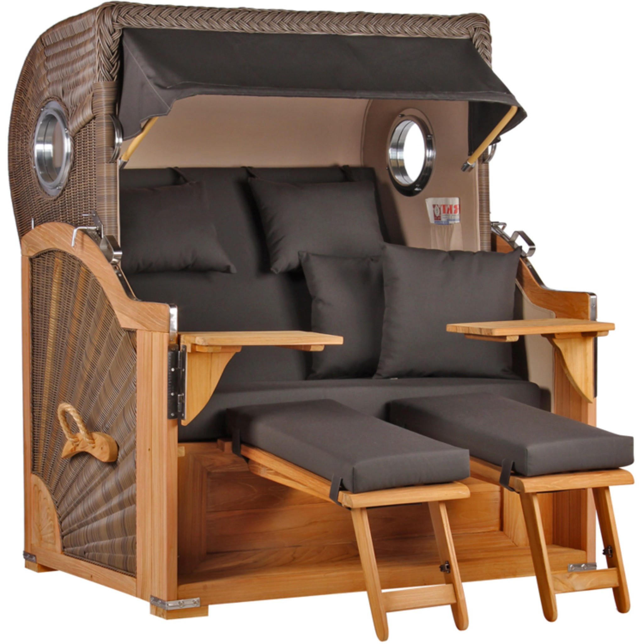 STRANDKORB Baltikum Teak 2,5 Sitzer - Schwarz/Braun, Holz/Metall (142/170/95cm) - Mr. Deko