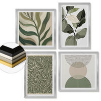 WANDBILDER 4er Set - 50x50 cm & 40x60 cm Silberner Rahmen - Blätter geometrische Formen abstrakt - Silberfarben, Kunststoff (50/50cm) - ArtPrintCave