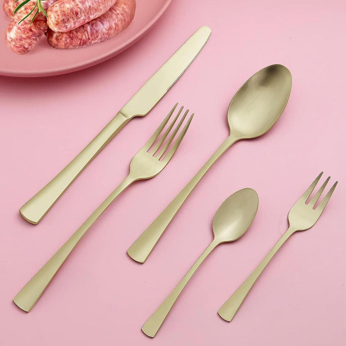 BESTECKSET 30-teilig Champagner Gold Matt - Goldfarben, Metall