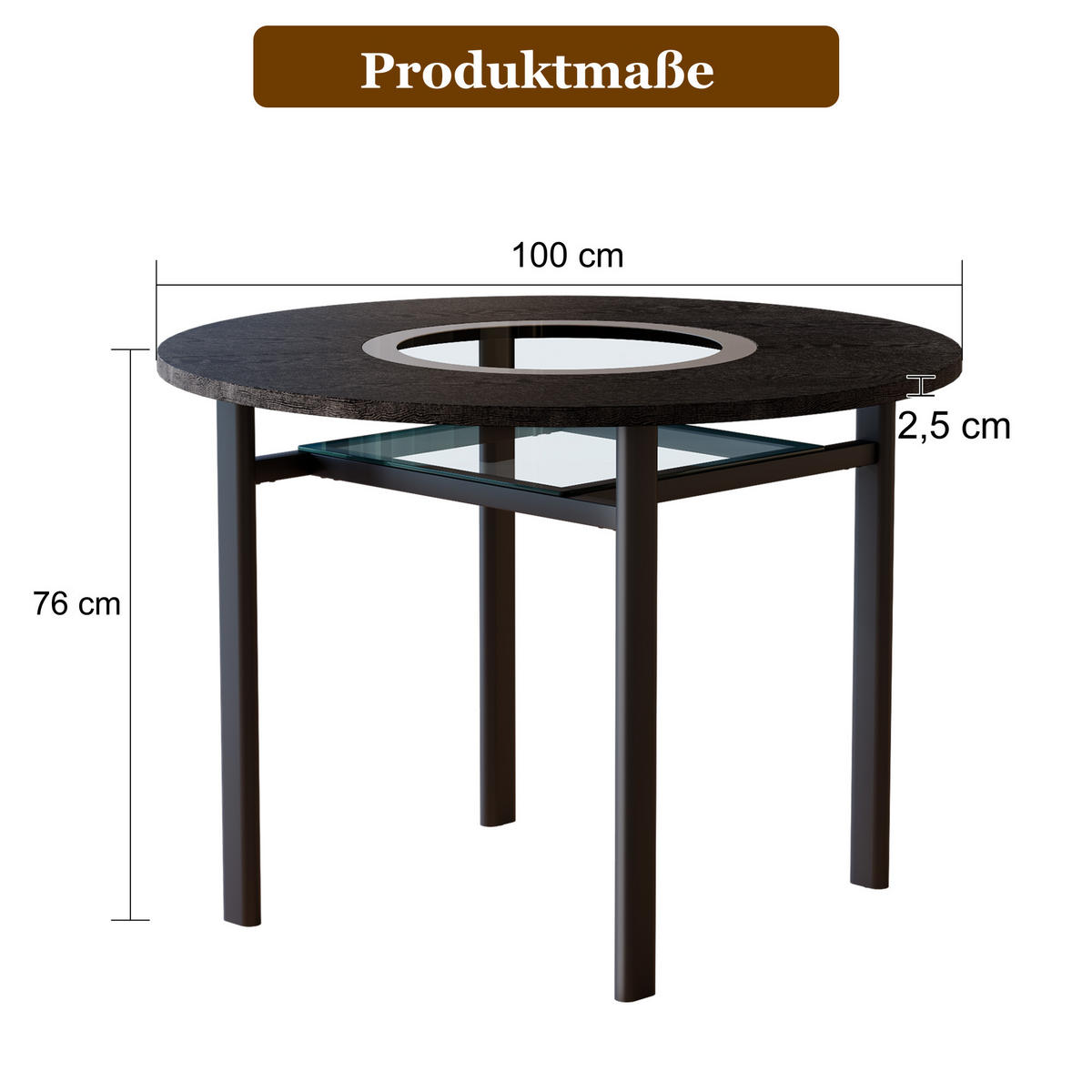 ESSTISCH 100 cm, Schwarz/Grau - Schwarz, Metall (100/100/76cm)