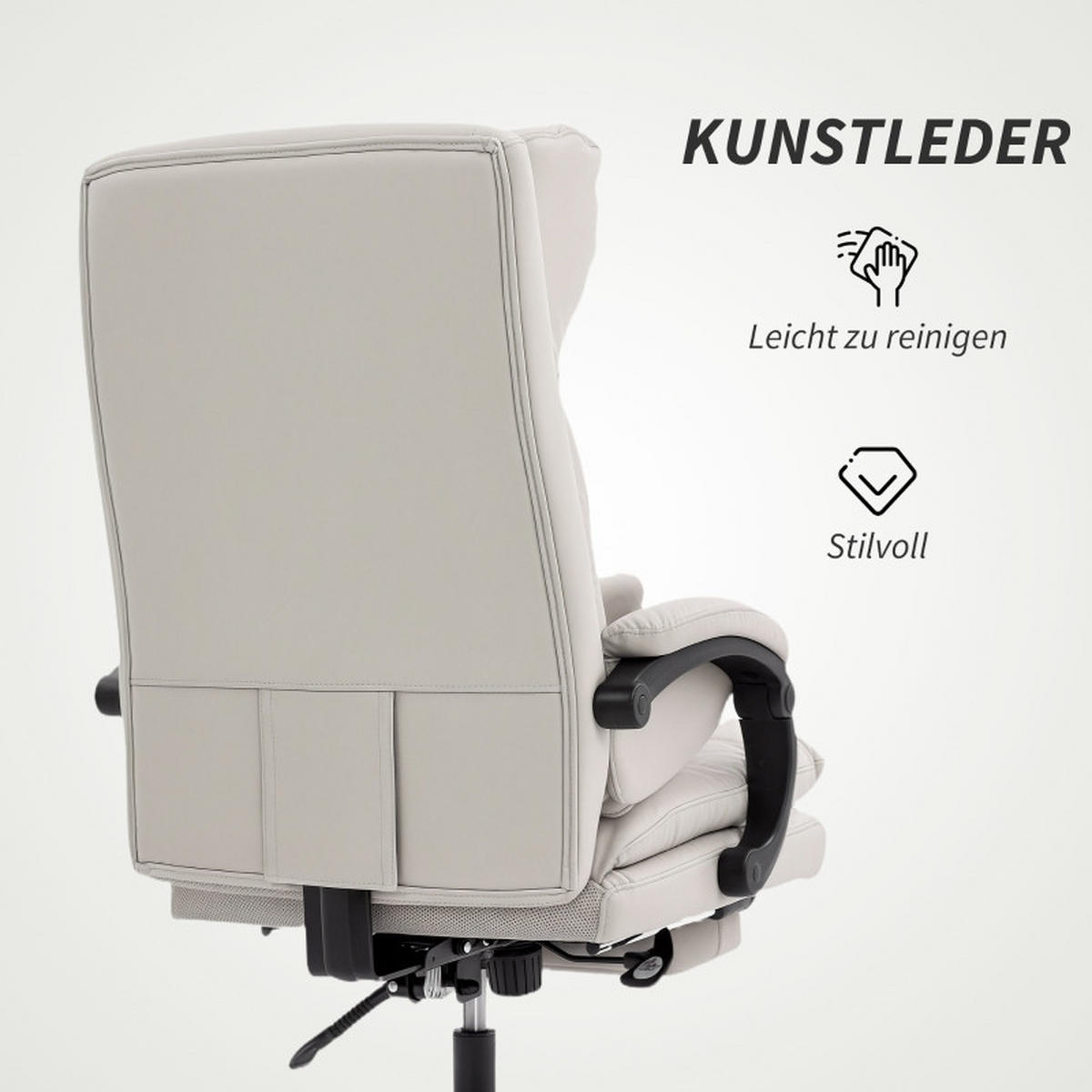 GAMINGSTUHL 66/60/113-121 cm, höhenverstellbar und neigbar, mit Fußstütze, Kunstleder, hellgrau - Hellgrau, Kunststoff (60/121/66cm) - Redom