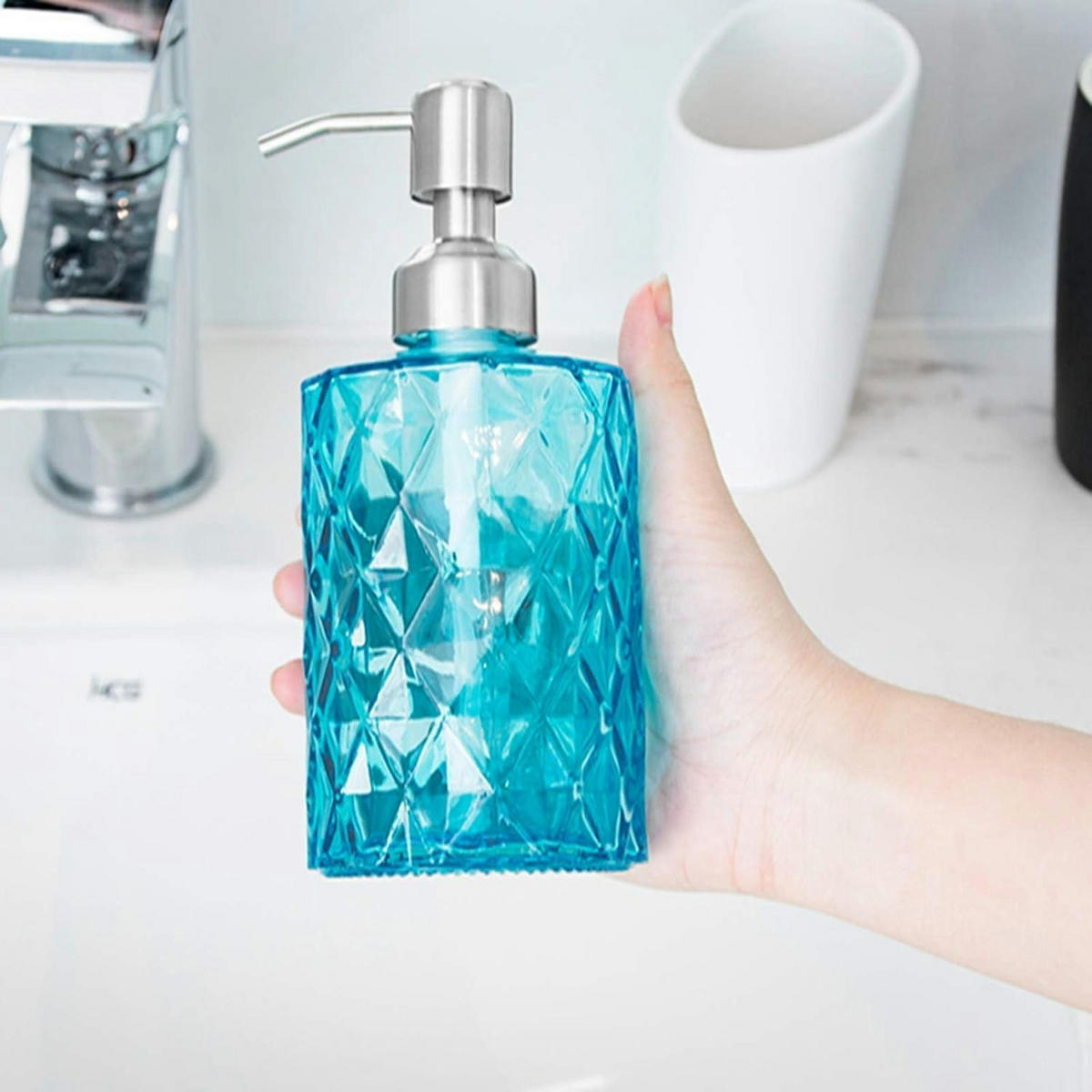SEIFENSPENDER Glas Blau 340ml - Blau, Glas (7/7/17cm)
