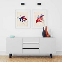 POSTER Set mit 4 Aquarellfische 30x40 cm Schwarzer Rahmen - Schwarz, Papier (30/3cm) - Nacnic