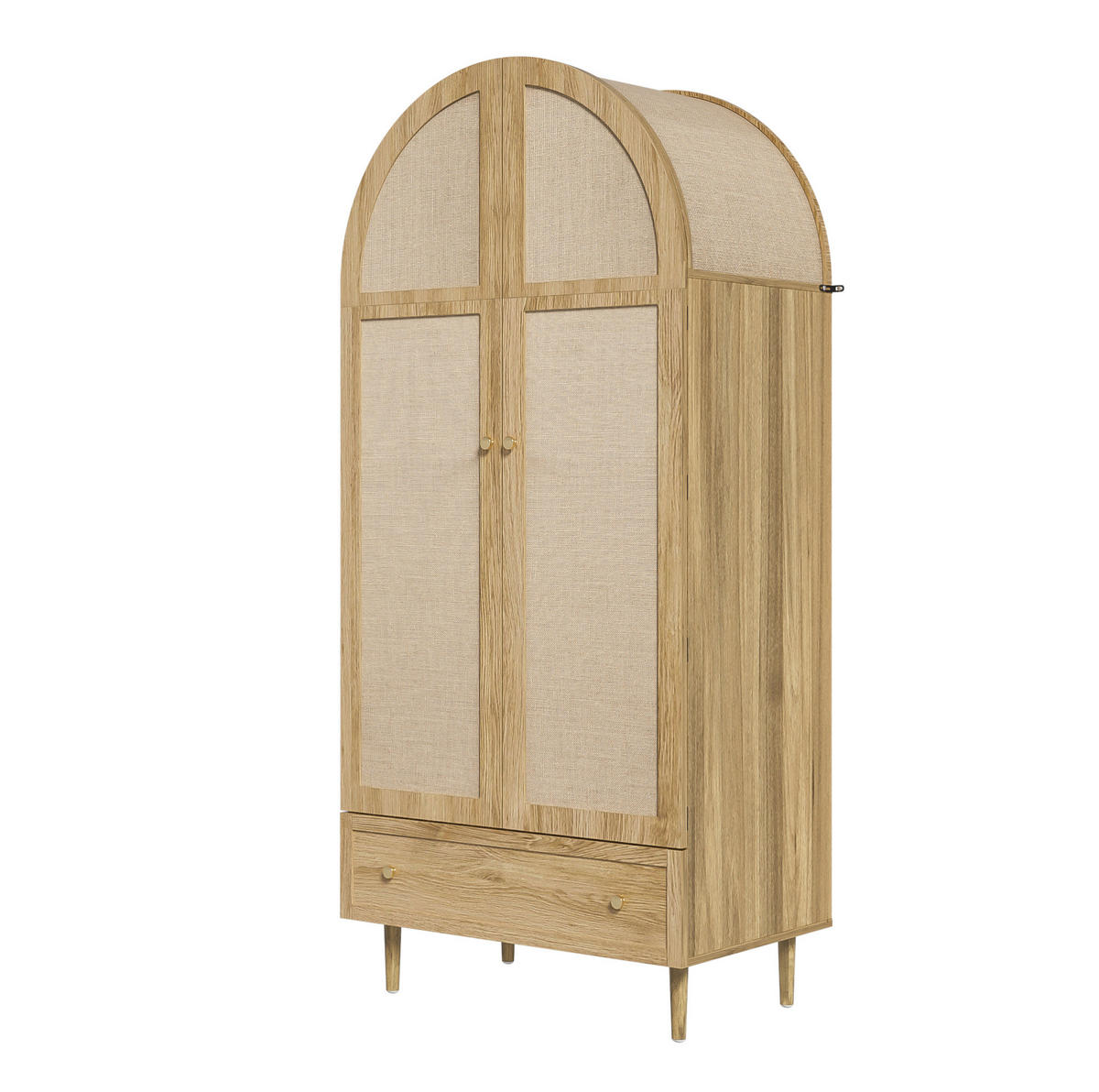KLEIDERSCHRANK aus MDF 79x50x175 cm Eichefarben mit Kleiderstange und Schubladen, stoffbezogene Türen - Nussbaumfarben, Holzwerkstoff (79/175/50cm) - Modfu