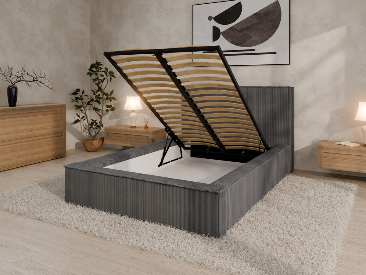 POLSTERBETT SANA 120x200cm Elegantes Polsterbett für modernen Wohnstil , ohne matratze, dunkelgrau - Dunkelgrau, Holz (120/200cm) - Panda Möbel