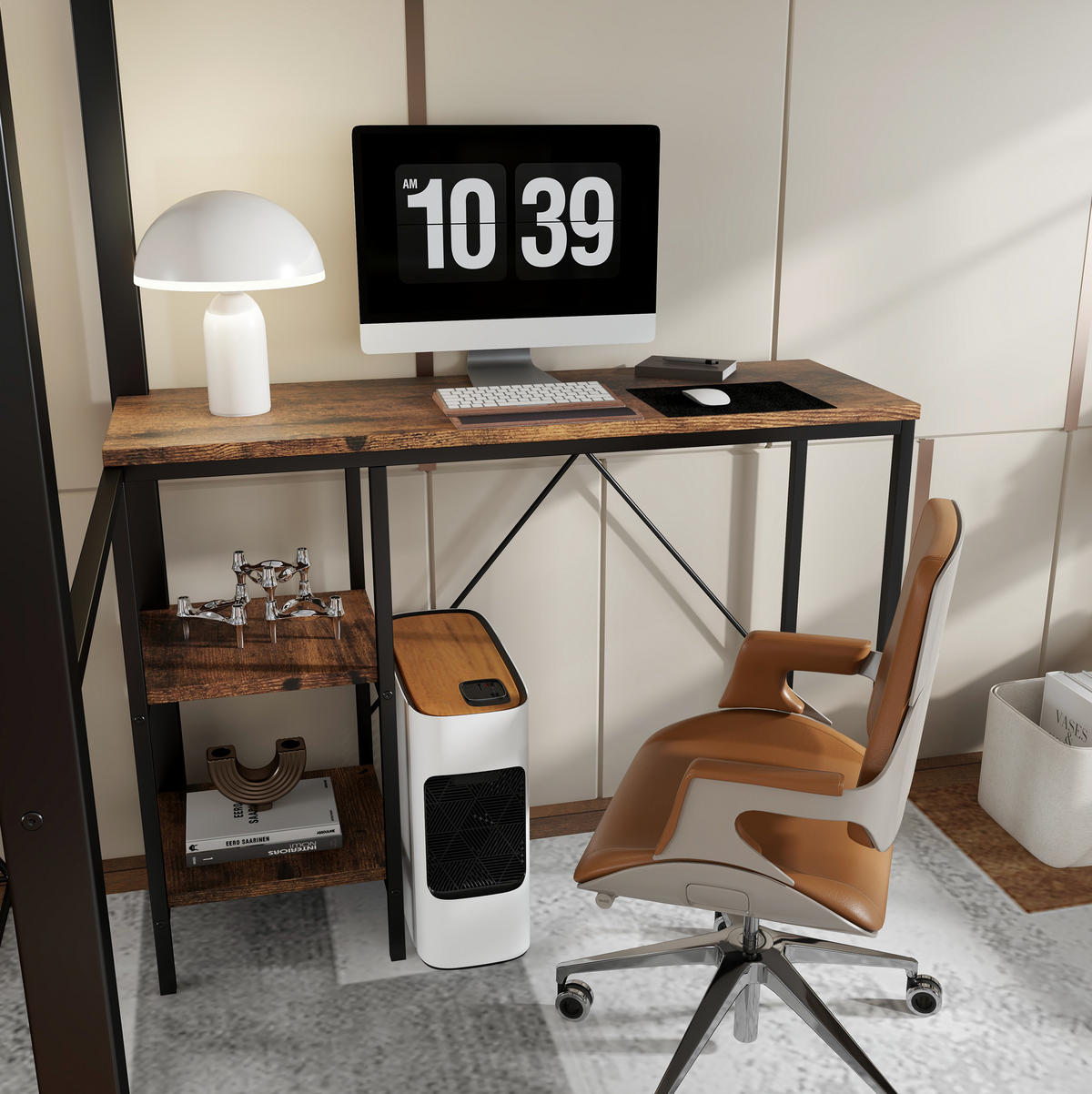 ETAGENBETT aus Metall und MDF 120x200 cm Schwarz mit Schreibtisch, Regal, offenem Kleiderschrank und Eckleiter - Schwarz, Holzwerkstoff (120/200cm) - Modfu
