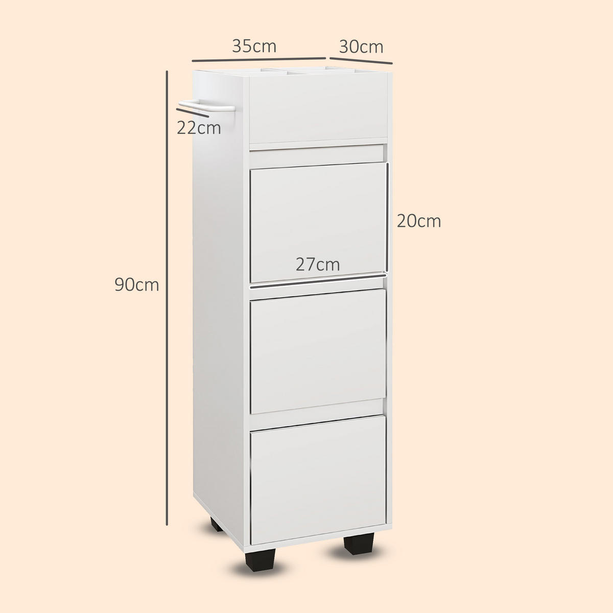BADEZIMMERSCHRANK Weiß 35/30/90 cm - Weiß, Holzwerkstoff (35/90/30cm) - PANGIVO