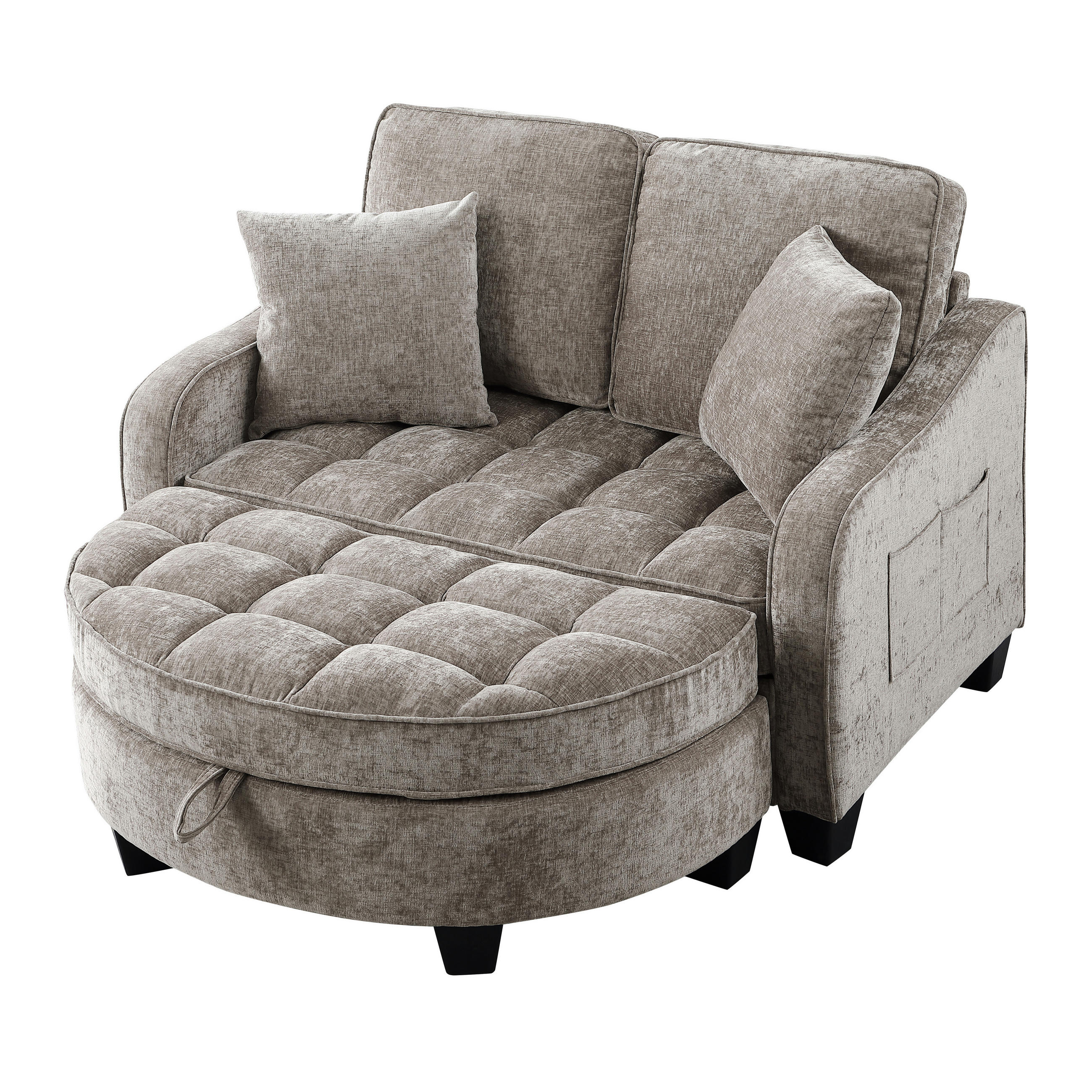 SOFA Chenille Braun mit Bettfunktion und Hocker - Braun, Holzwerkstoff/Kunststoff (132/93/129cm) - WISHDOR