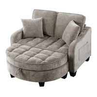 SOFA Chenille Braun mit Bettfunktion und Hocker - Braun, Holzwerkstoff/Kunststoff (132/93/129cm) - WISHDOR