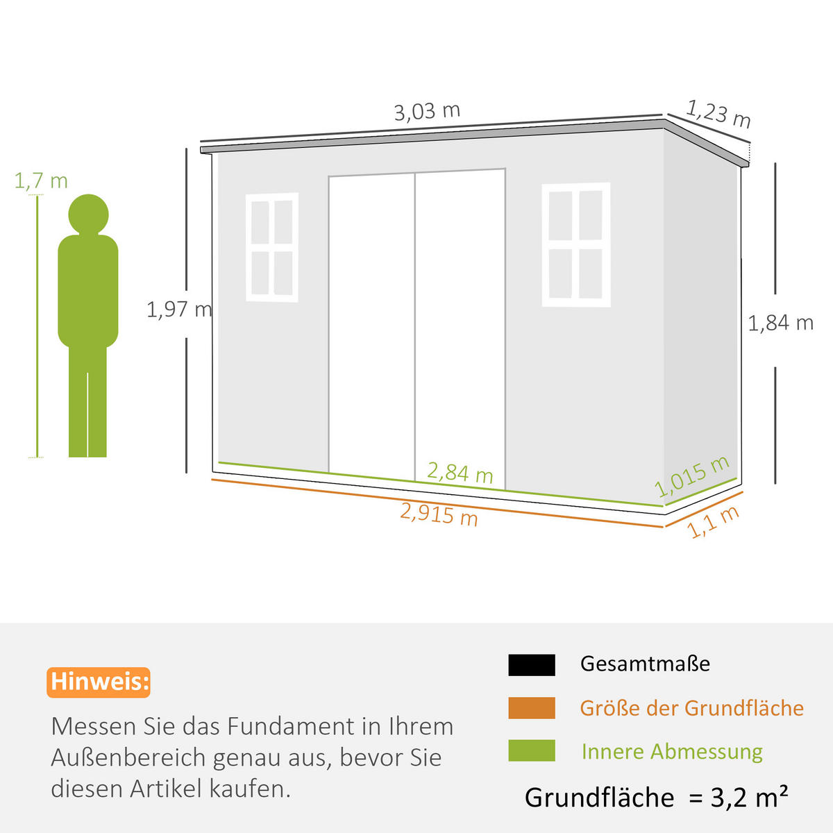 GARTENHAUS Kunststoff Aluminium Grau - Grau, Kunststoff (123/197/303cm) - Outsunny