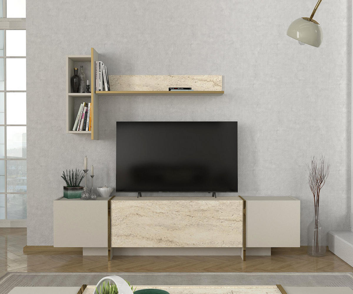 WOHNWAND Veyron Beige Granit Optik - Beige, Holzwerkstoff (180/45/32cm) - moebel17