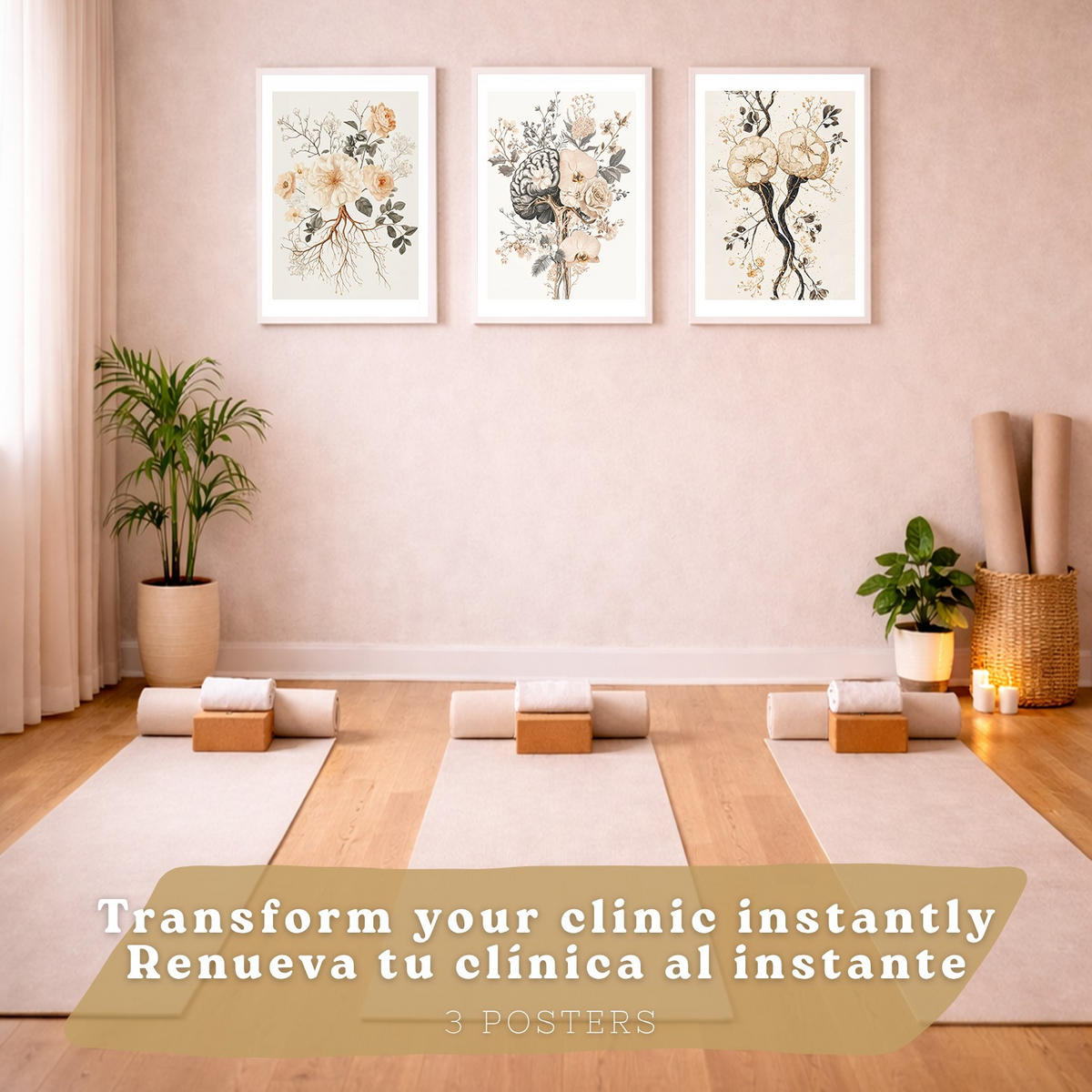 POSTER Set aus 3 Neuronale Anatomie Drucke und Wandbilder mit Neuronen Synapsen und Gehirn Minimalistischer Floraler Stil Größe Weißer Rahmen A3 - Weiß, Papier (29.7/42/3cm) - Nacnic
