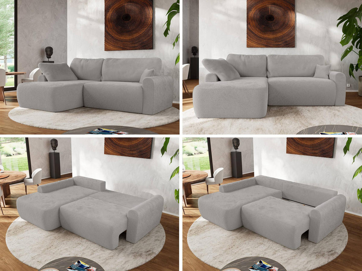 ECKSCHLAFSOFA CUBO L Hellgrau Plüsch - links - Hellgrau/Schwarz, Kunststoff/Textil (273/187cm) - MKS