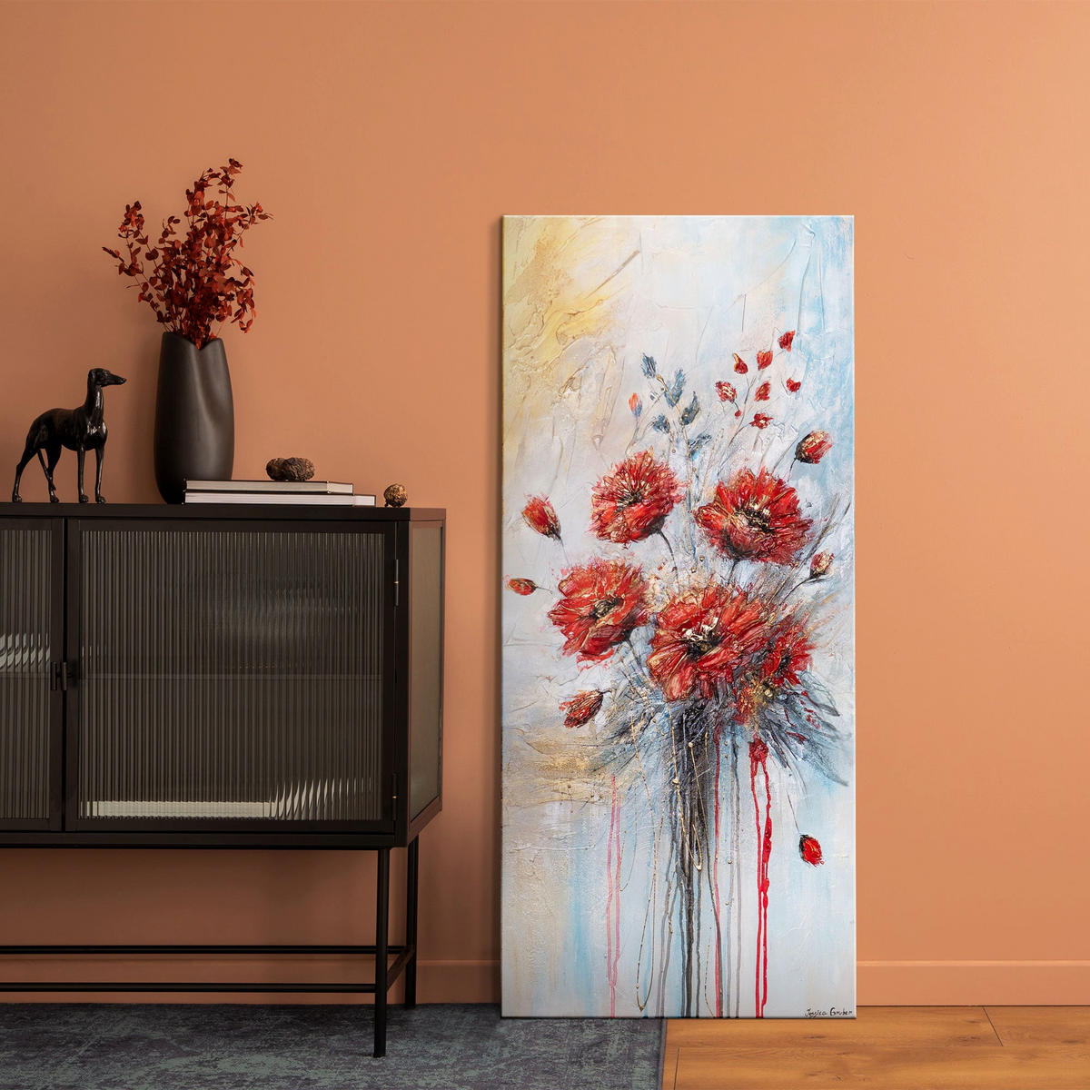 GEMÄLDE Rote Mohnblumen auf Keilrahmen 115x50 cm - Multicolor, Holz (115/50cm) - YS-art gallery