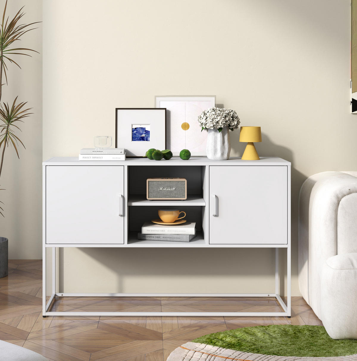 SIDEBOARD 120/40/75 cm, 6 Fächer, weißes Metall mit Pulverbeschichtung, Weiß - Weiß, Metall (120/75/40cm) - Redom