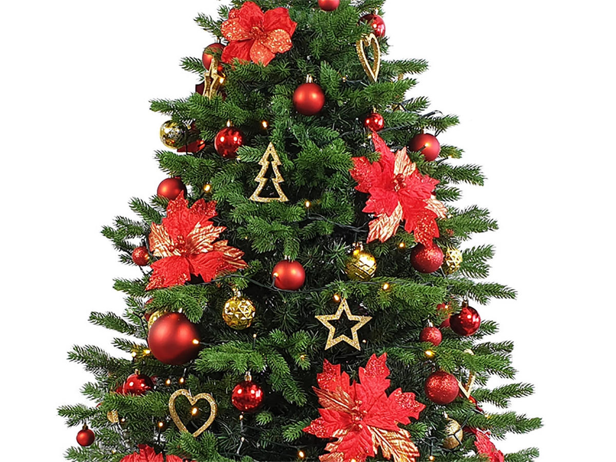 CHRISTBAUMKUGEL-SET 12 Ornamenten: rote runde Mix-Ornamente 6 cm - Rot, Kunststoff (0.01/1/0.01cm) - LAALU