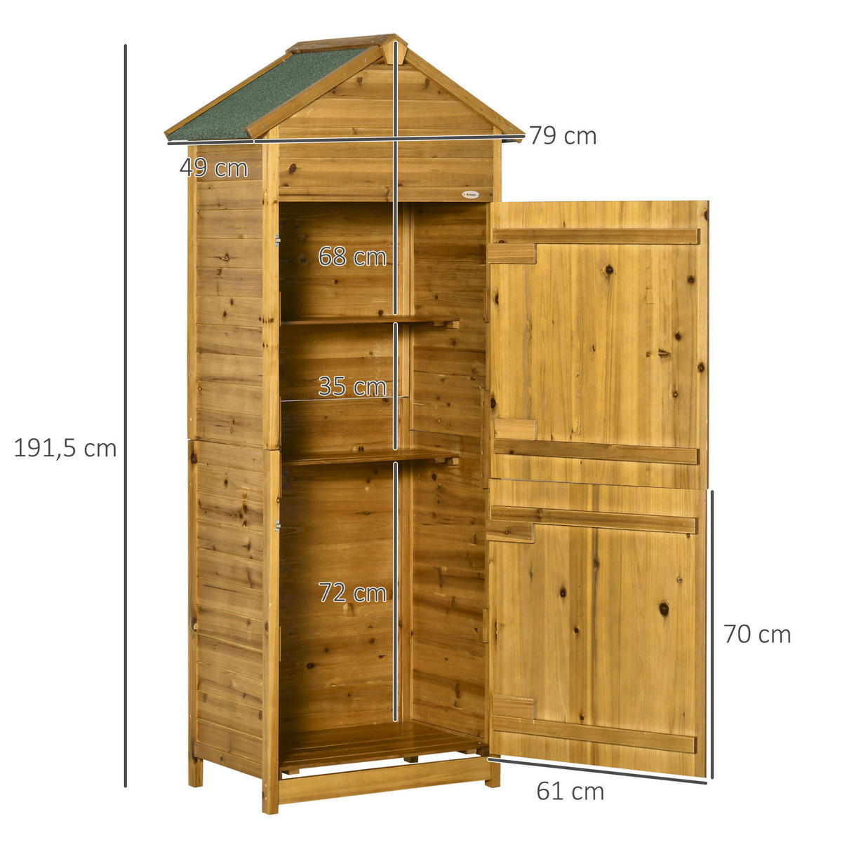 GARTENSCHRANK aus Massivholz 191,5x79x49cm in Natur mit Satteldach - Naturfarben, Holz (49/191.5/79cm) - Modfu