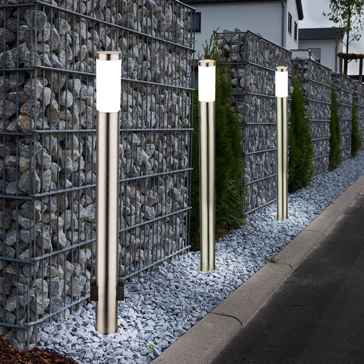 LED WEGELEUCHTE Edelstahl Silber BOSTON 3er Set - Silberfarben, Metall (13/13/110cm) - Globo Lighting