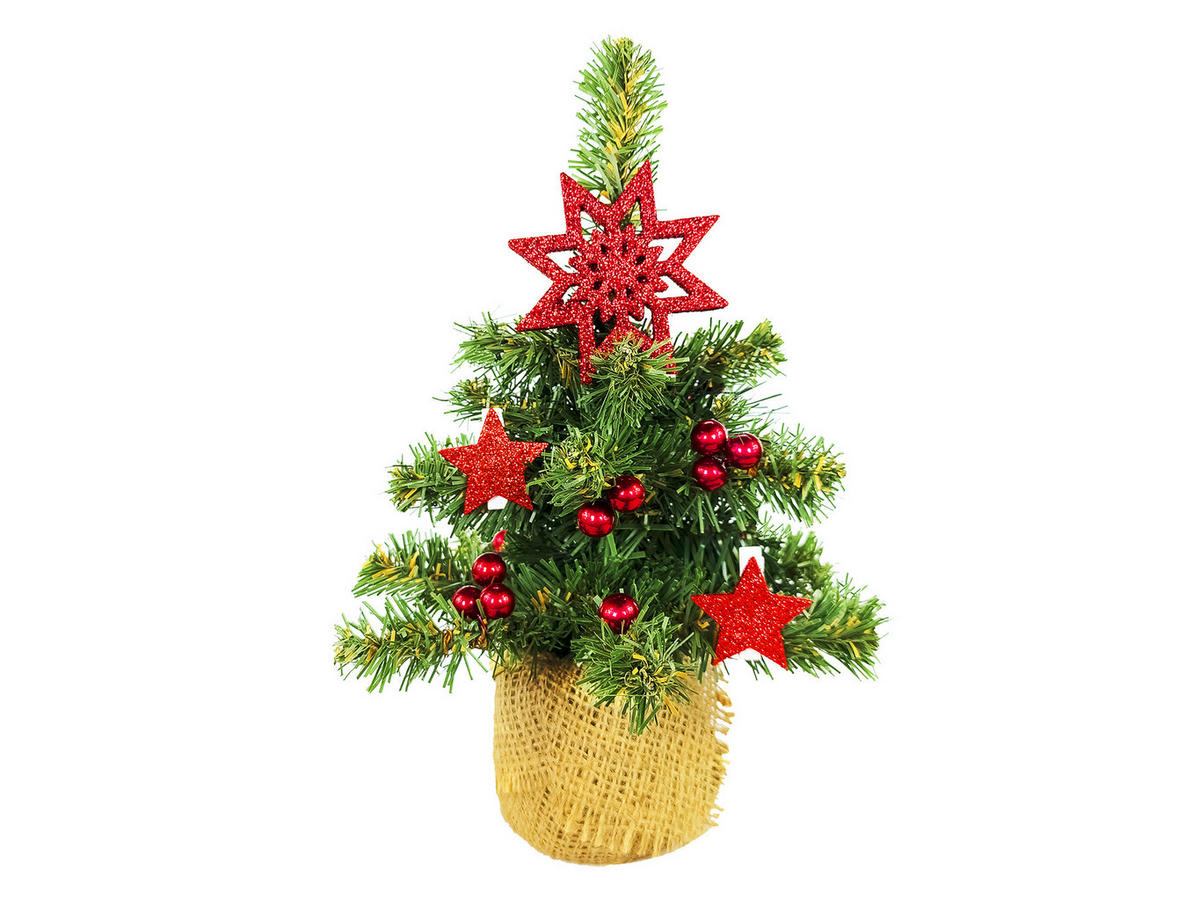 LAALU WEIHNACHTSBAUM geschmückt künstlich mit 24 Ornamenten TINY 6 im Topf 25 cm - Rot/Grün, Kunststoff (25cm) - LAALU