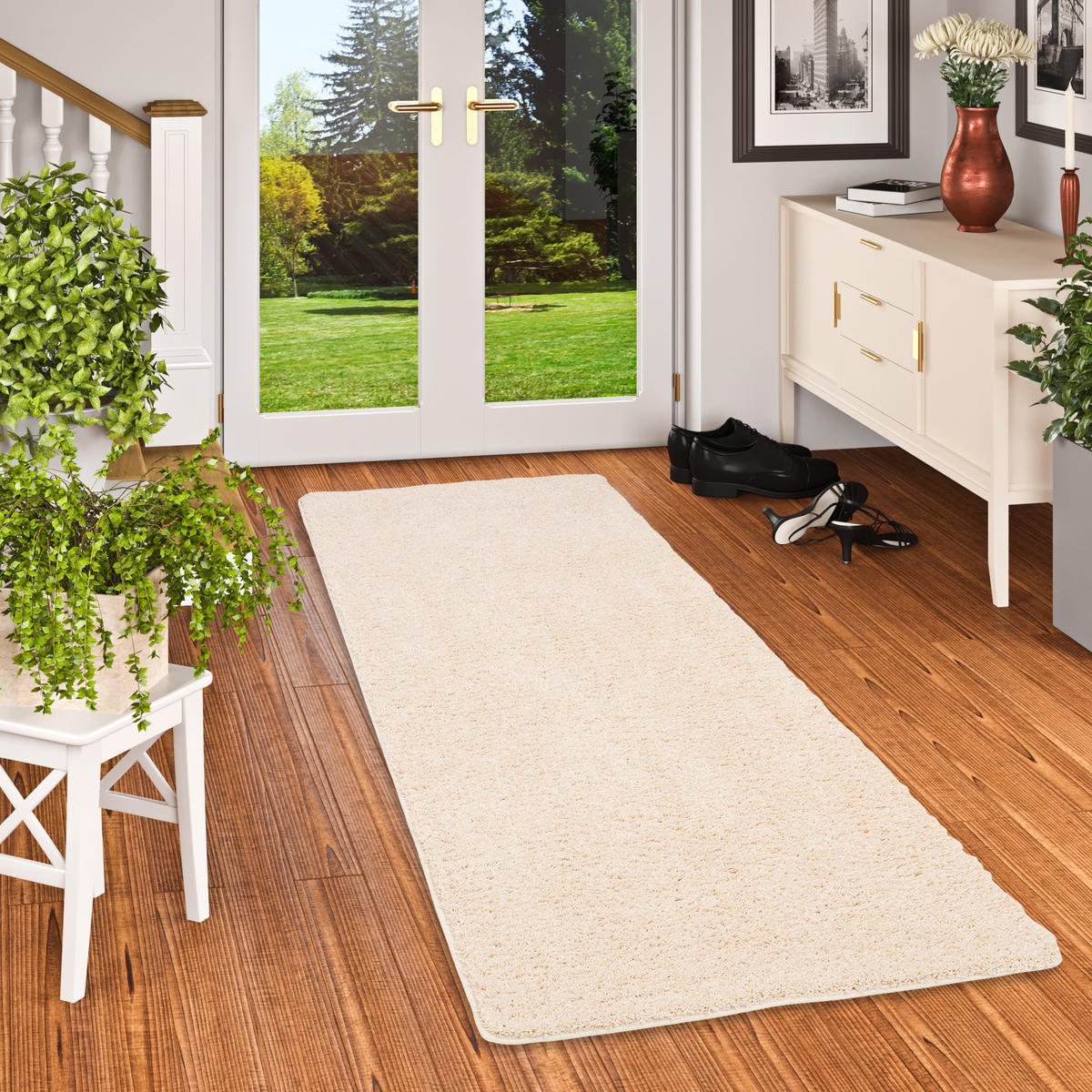 LUXUS HOCHFLOR LANGFLOR LÄUFER TEPPICH MILANO - Creme, Textil (100/100cm) - Snapstyle