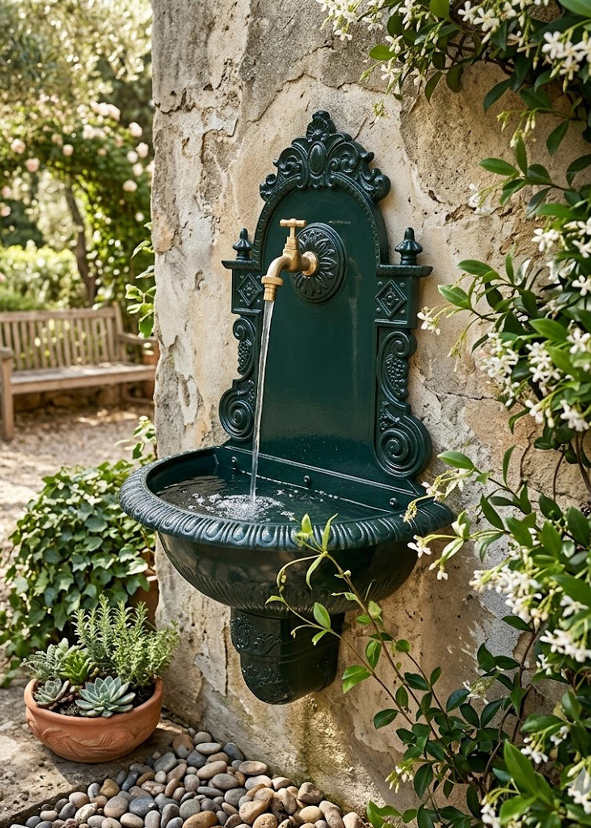 WASCHBECKEN Toro - Eleganter Wandbrunnen aus rostfreiem Aluguss - Farbe: grün - Grün, Metall (22/44/75cm) - TPFGarden