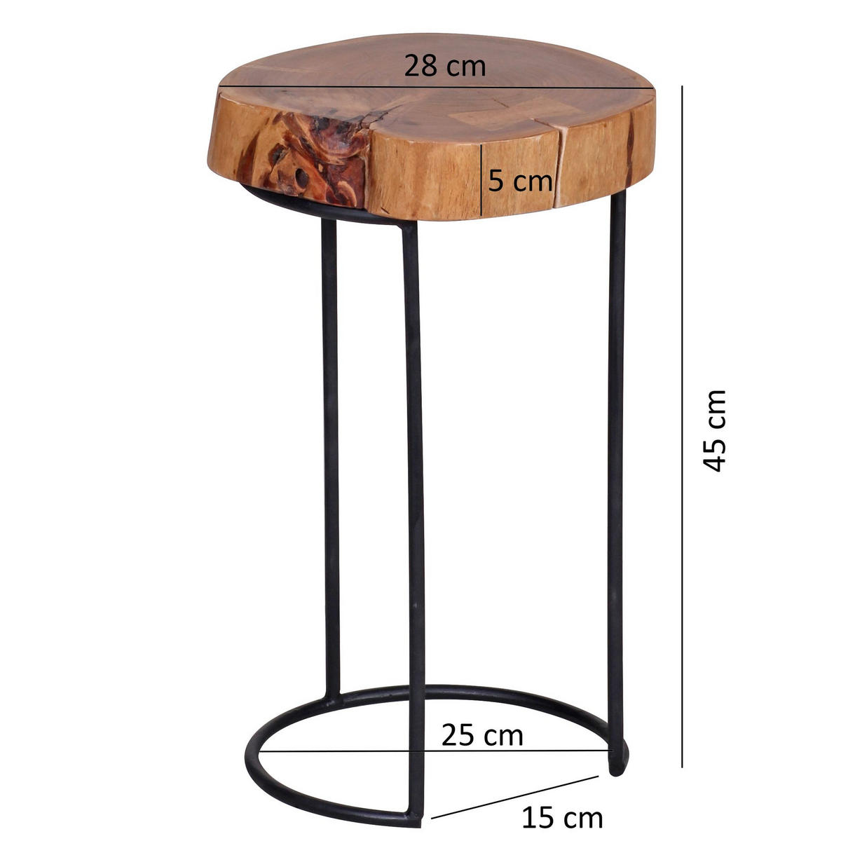 BEISTELLTISCH Massivholz Metallgestell Baumstammplatte Landhausstil INDI, Beige 28x28x45 cm - Beige/Schwarz, Holz/Metall (28/28/45cm) - KADIMA DESIGN