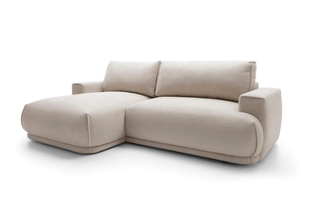 ECKSOFA NERO Beige Velours-Stoff mit Schlaffunktion - Beige, Holz (270/170cm) - MASSENO