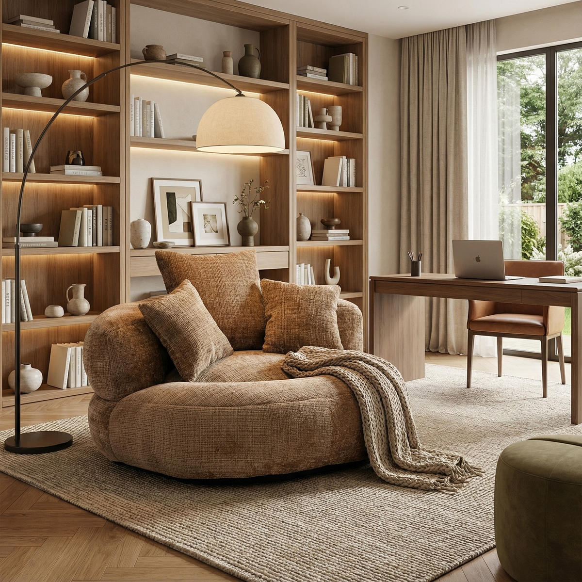 SITZSACK in Chenille mit 3 Kissen - Taupe, Textil (108/52/108cm) - Urban Meuble