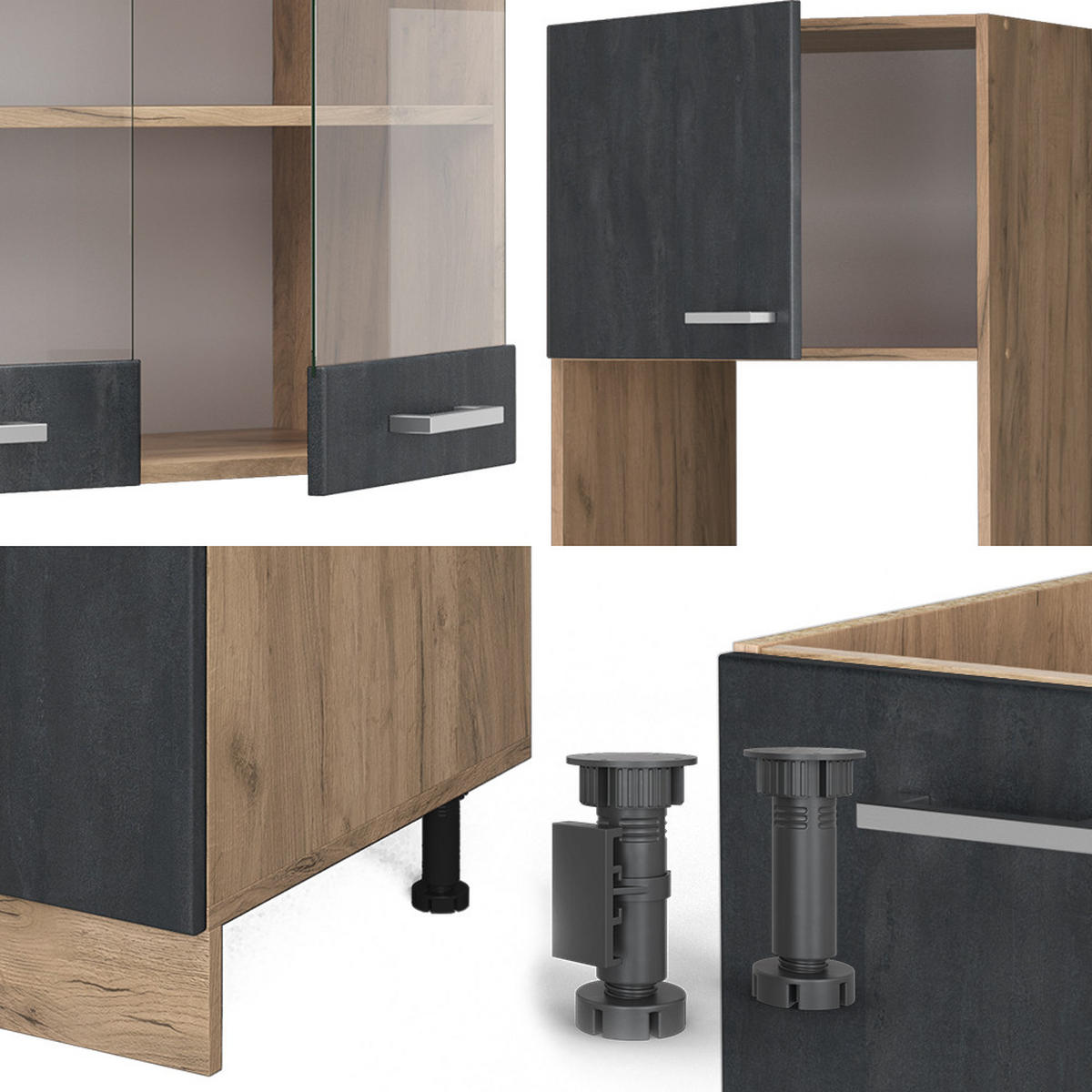 ECKKÜCHE R-Line Schwarz Beton/Goldkraft Eiche 237 x 247 cm AP Anthrazit - Eiche Wotan/Schwarz, Holzwerkstoff (247/81.6/60cm) - Vicco