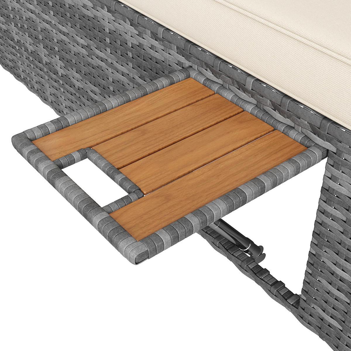 DOPPELLIEGE Cremeweiß Klappbar Mit Kissen & Klapptisch - Beige, Metall (128/186/187cm) - FLIEKS