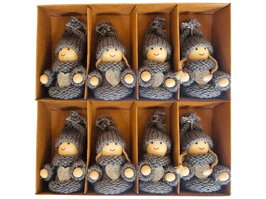 WEIHNACHTSORNAMENTE 8er-Set Figuren mit Herz grau Mix 8 cm - Grau, Textil (3/8/3cm) - LAALU