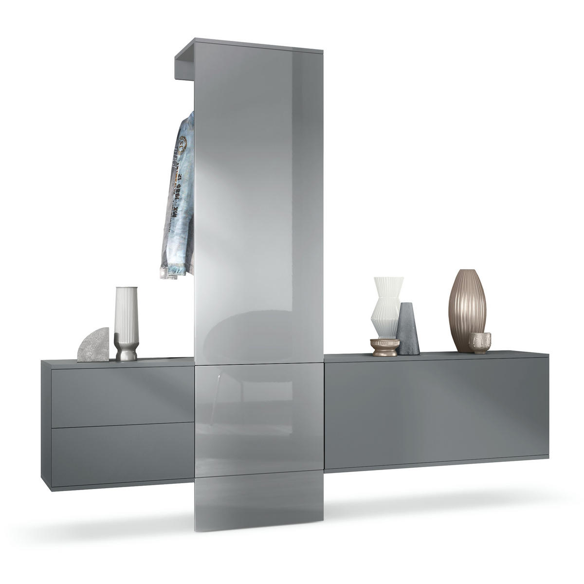 GARDEROBE Carlton Paneel in Grau Hochglanz - Grau, Holzwerkstoff (209/193/35cm) - Vladon
