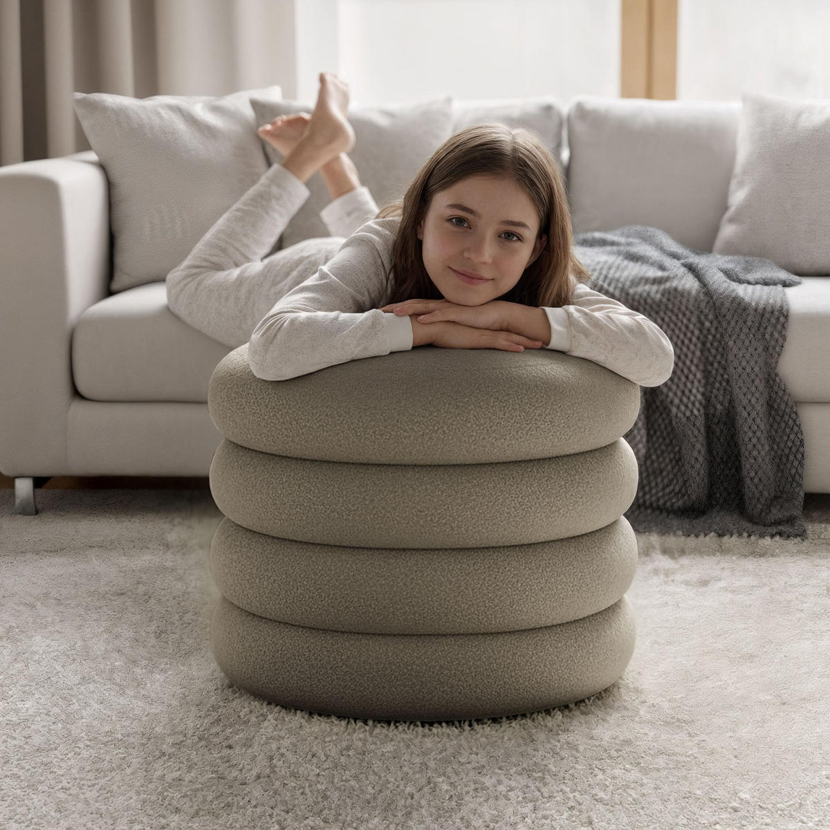 POLSTERHOCKER mit Stauraum Olive - Hellgrün, Textil (42/45/42cm) - RAUMHIRSCH FURNITURE