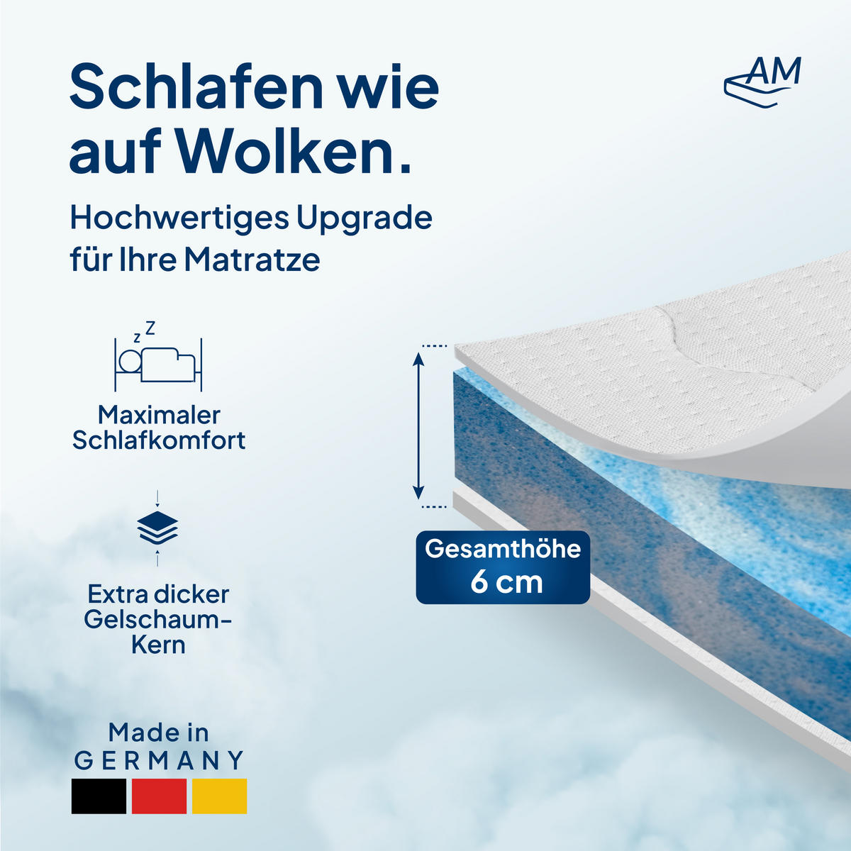 GELSCHAUM TOPPER 150/210 cm - 6cm Höhe & Tencel Bezug - Weiß, Textil (150/210cm) - AM Qualitätsmatratzen