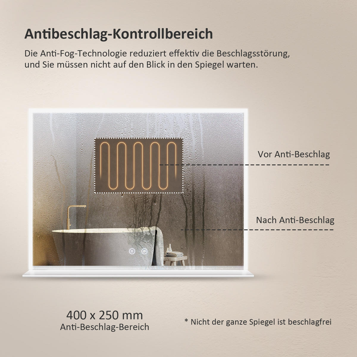 BADSPIEGEL mit Beleuchtung mit Ablage 80/60 cm - Weiß, Glas (60/3/80cm) - EMKE