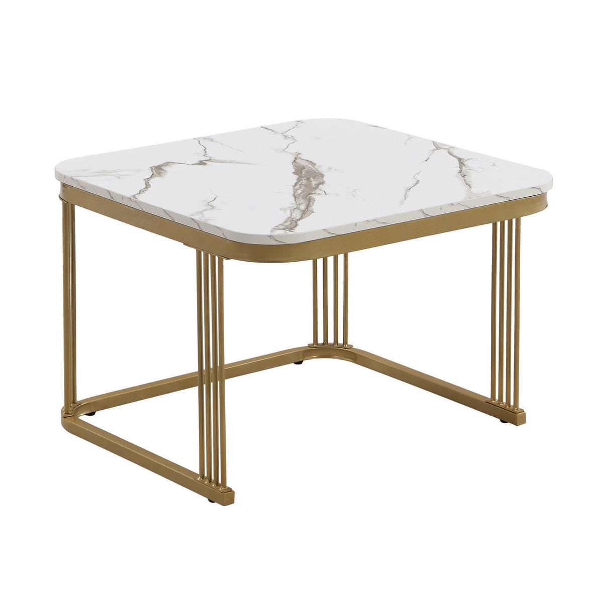 COUCHTISCH-SET 60/60/45 + 50/50/34 cm in Marmoroptik mit Schublade - Weiß, Holzwerkstoff (60/60/45cm) - Flora Grace