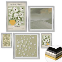 WANDBILDER 5er Set - 50x50 cm & 20x30 cm & 40x60 cm Silberner Rahmen - Florale Abstraktionen im Boho-Stil - Silberfarben, Kunststoff (40/60cm) - ArtPrintCave