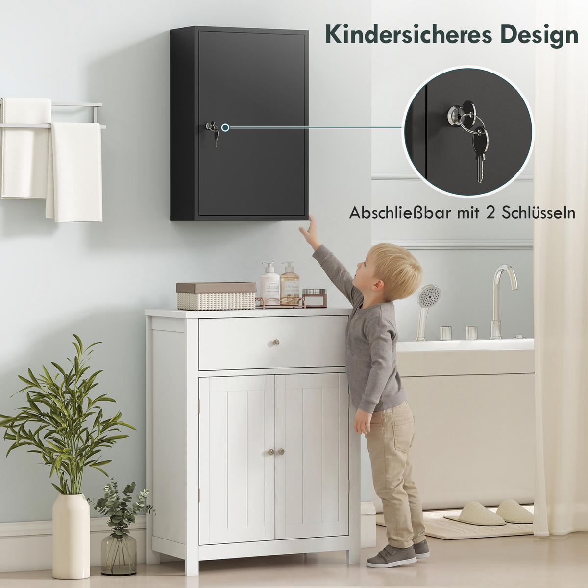 MEDIZINSCHRANK Metall Schwarz - Schwarz, Metall (18/60/40cm) - Kleankin