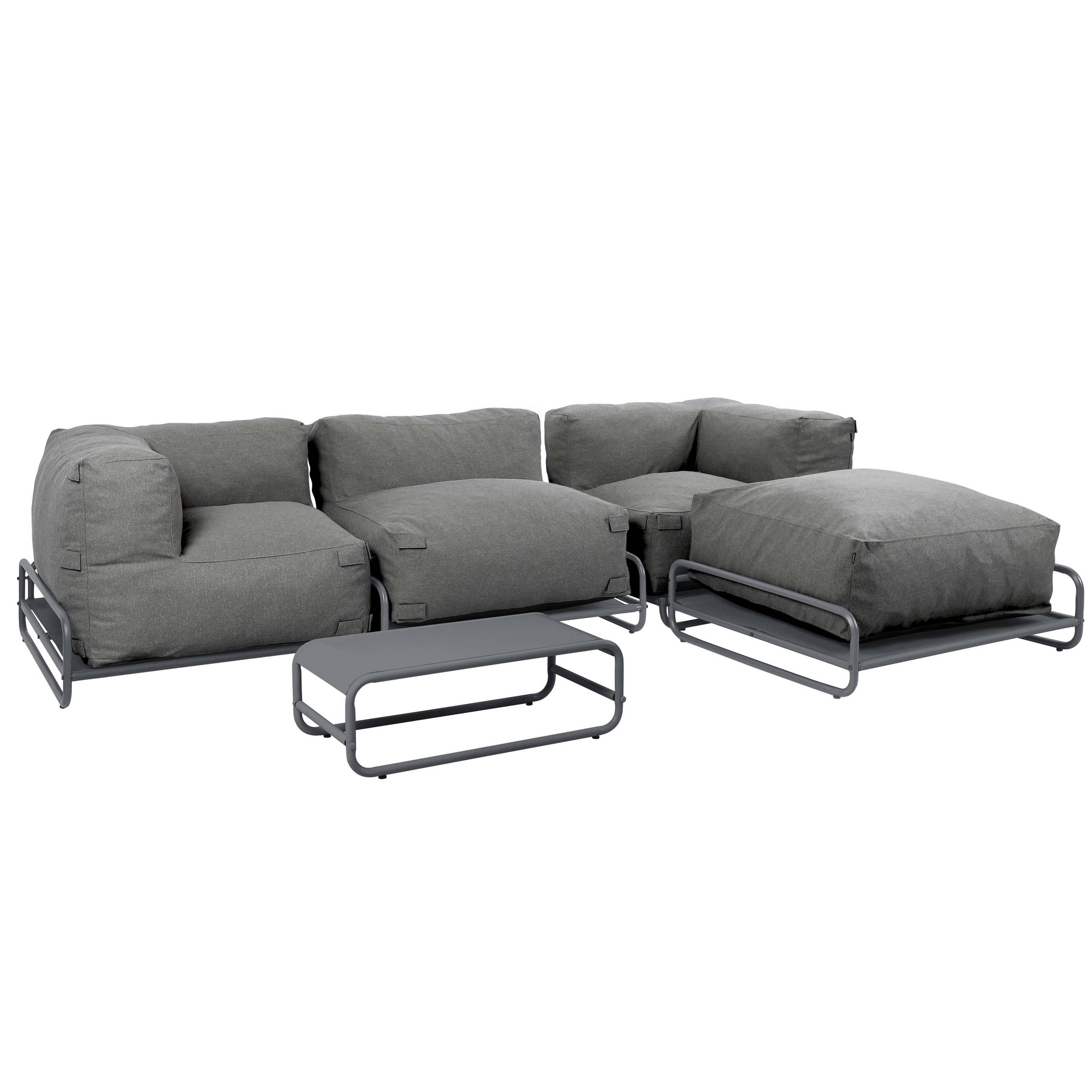 GARTENMÖBEL 4er-Set, Grau - Grau, Textil - Oviala