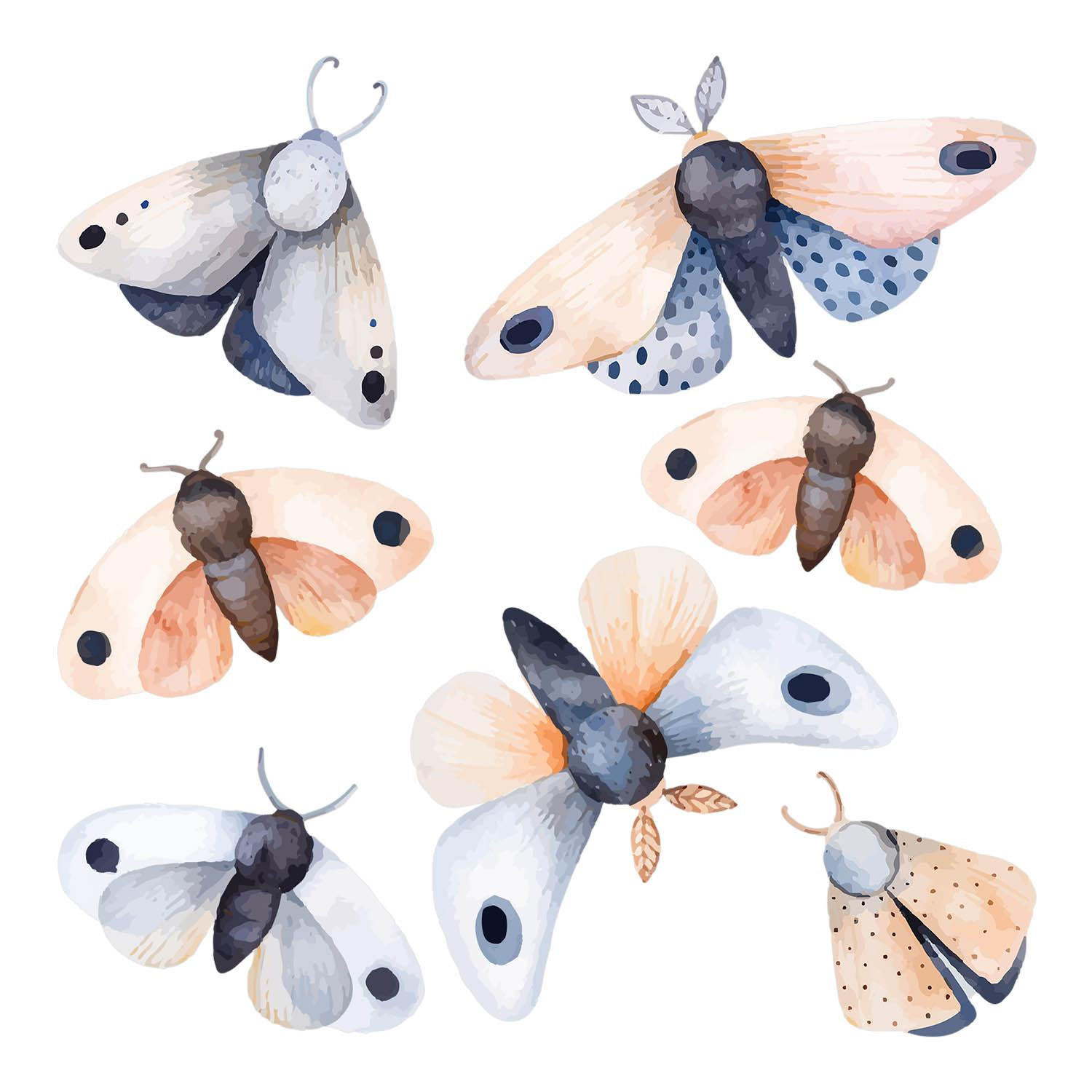 WANDAUFKLEBER 80x103cm - Pastellfarbene Motten-Insekten - Multicolor, Kunststoff (80/103/0.1cm) - Wallfluent