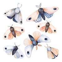 WANDAUFKLEBER 80x103cm - Pastellfarbene Motten-Insekten - Multicolor, Kunststoff (80/103/0.1cm) - Wallfluent