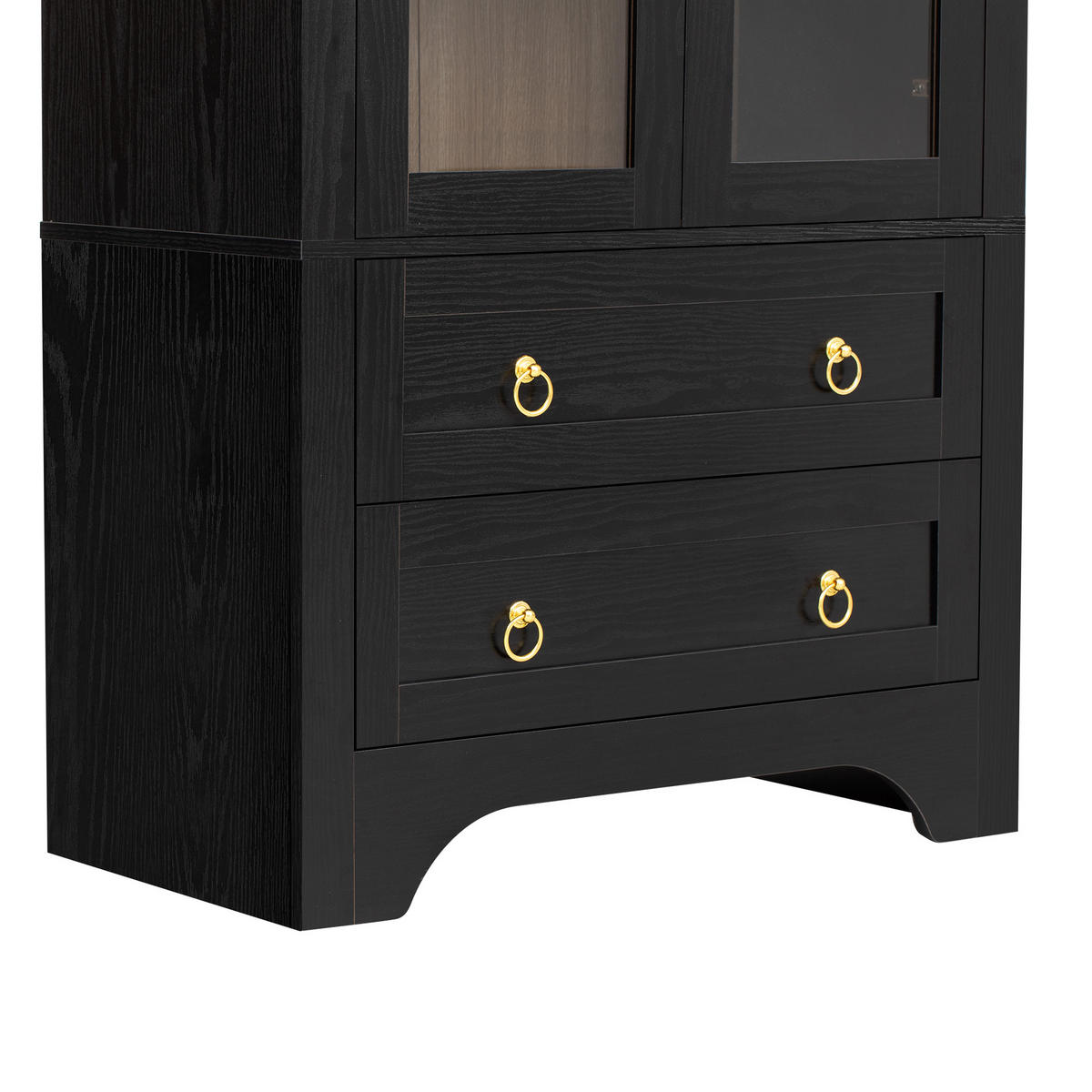 HIGHBOARD Schwarz 76,2×40×180 cm mit Glastüren, Schubladen und verstellbaren Einlegeböden aus Holzwerkstoff und Glas - Schwarz, Holzwerkstoff (76.2/180/40cm)