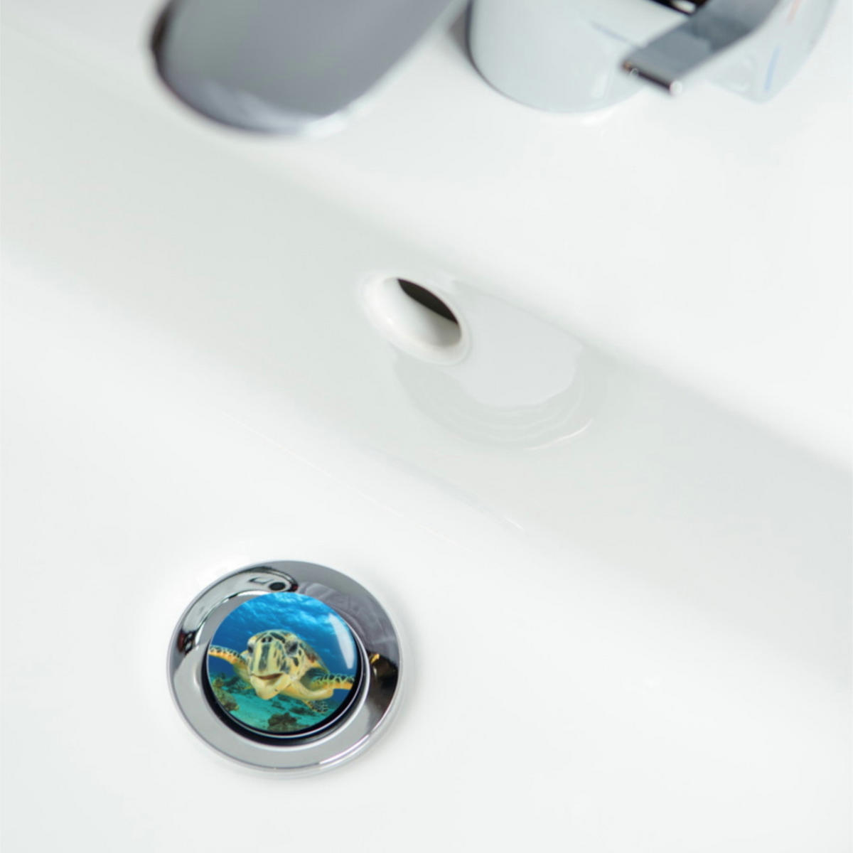 WASCHBECKENSTÖPSEL Schildkröte - Blau, Kunststoff/Metall (4/7/7cm) - Sanilo