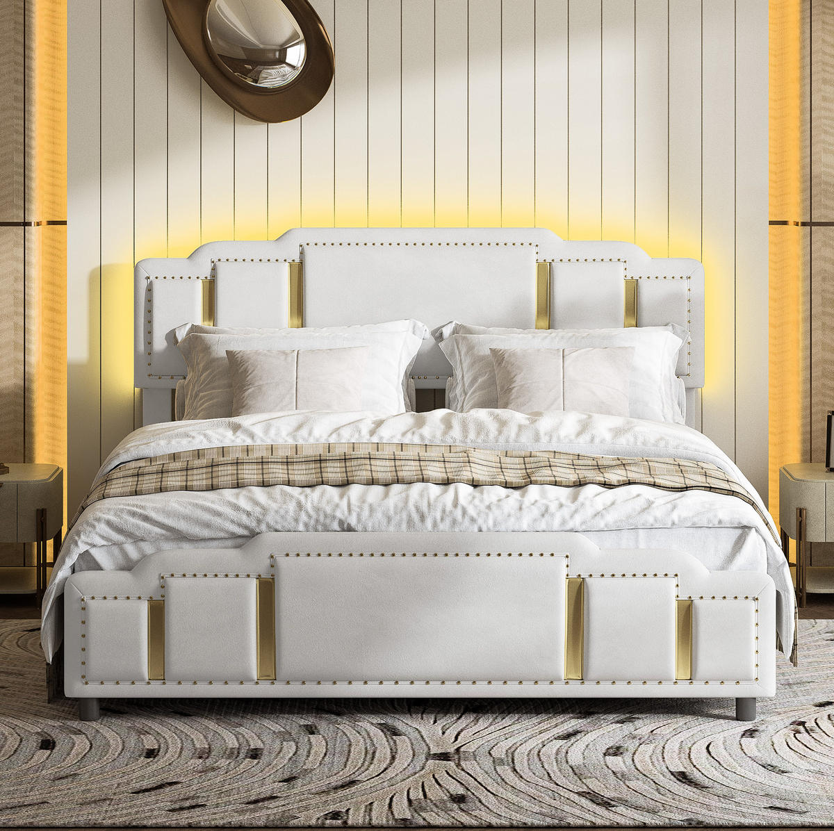 POLSTERBETT mit LED und 4 Schubladen 140x200 cm Samt Beige - Beige, Metall (140/200cm) - Meubliv