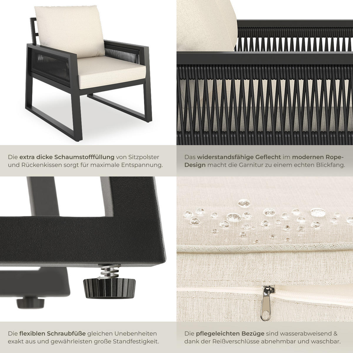 GARTENLOUNGE-SET Captive,höhenverstellbare Füße,anthrazit - Anthrazit, Kunststoff/Metall - tectake